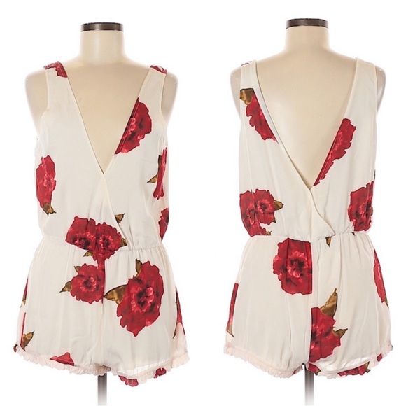 NEW Anthropologie Winston White Ryder Romper Mojave Rose Ruffle Red Floral - Picture 3 of 3